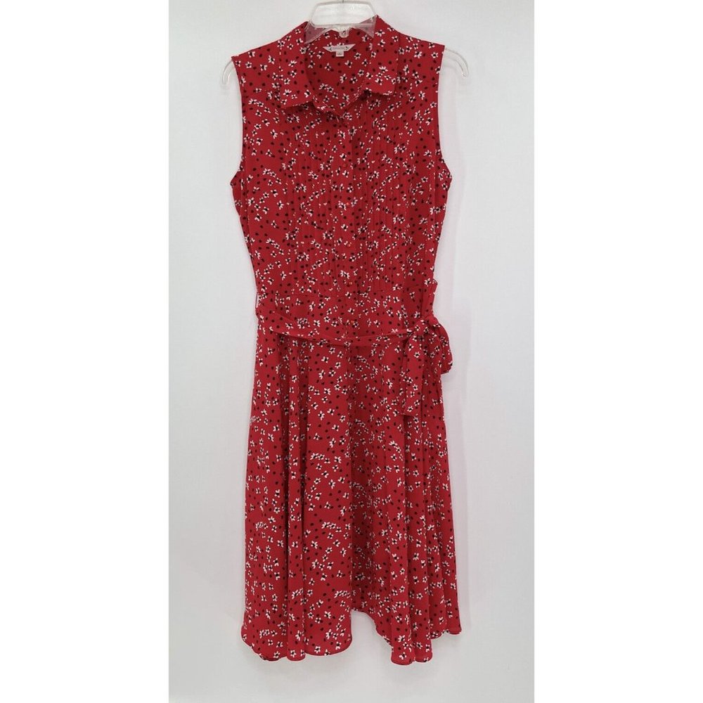 Nanette Lepore Women’s Floral Button Collared Red Sleeveless Dress Lined Size 10
